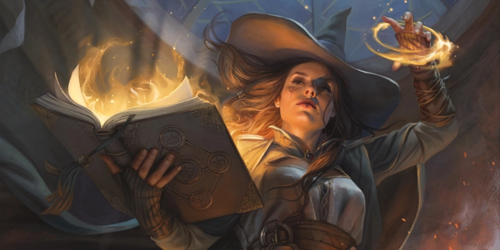Glowing book of spells held open in candlelight